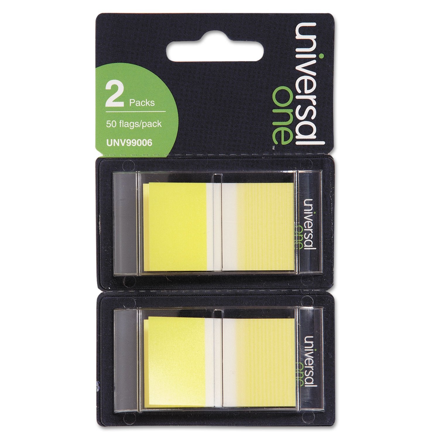 Universal Page Flags, Yellow, 50 Flags/Dispenser, 2 Dispensers/Pack