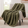Exq Home Fleece Blanket Twin Size For Couch Or Bed - 3D Stripe Jacquard Decorative Blankets - Cozy Soft Lightweight Fuzzy Flanne