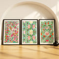SoulAbiti Pastel Mint & Pink Florals Ornamental Pattern set of 3 Framed Wall Print 12x18 inch Black Frame PlexiGlass Pattern Ar