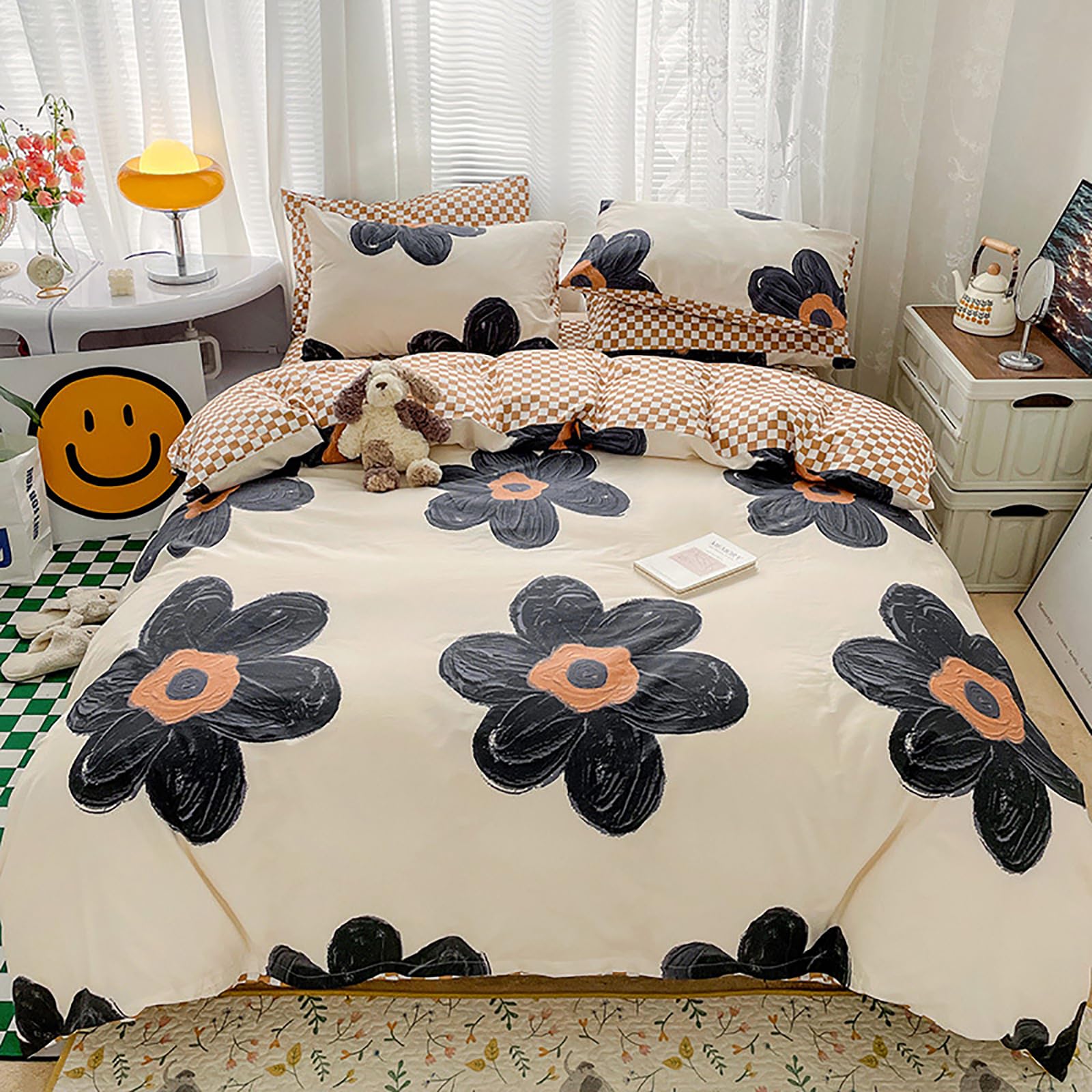 Cottonight Black Sunflower Comforter Set Full Black Beige Floral Bedding Comforter Set Full Big Flowers Cute Quilts Botanical Bl