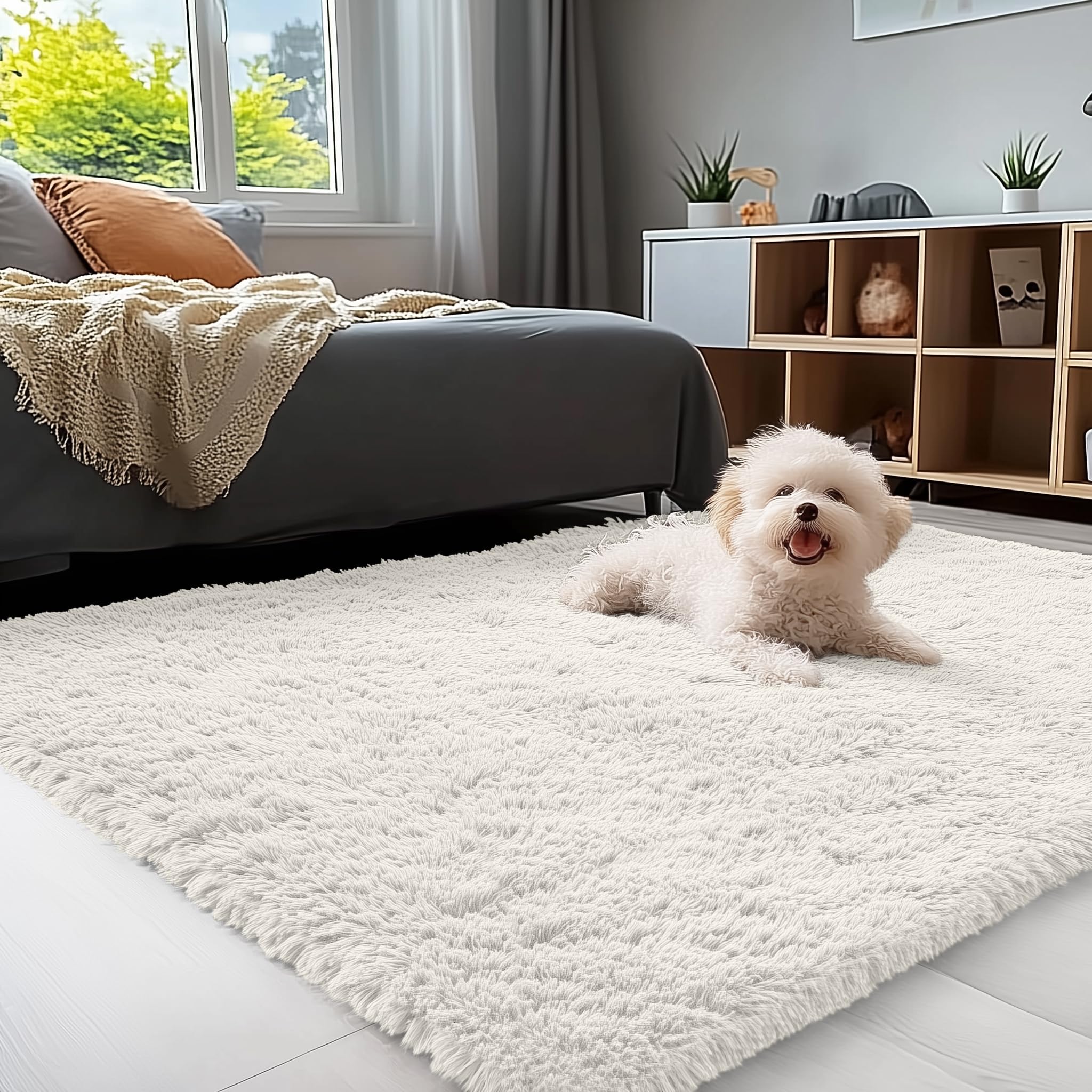 OLANLY 3x5 Machine Washable Small Bedside Rug, Soft Fluffy Shaggy Rugs for Living Room, Bedroom, Indoor Floor Carpet for Kids Gi
