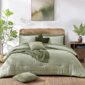 CASAAGUSTO Full Size Comforter Set, 7 Pieces Sage Green Seersucker Bed in a Bag Full Size Soft All Seasons, Bedding Sets Full wi