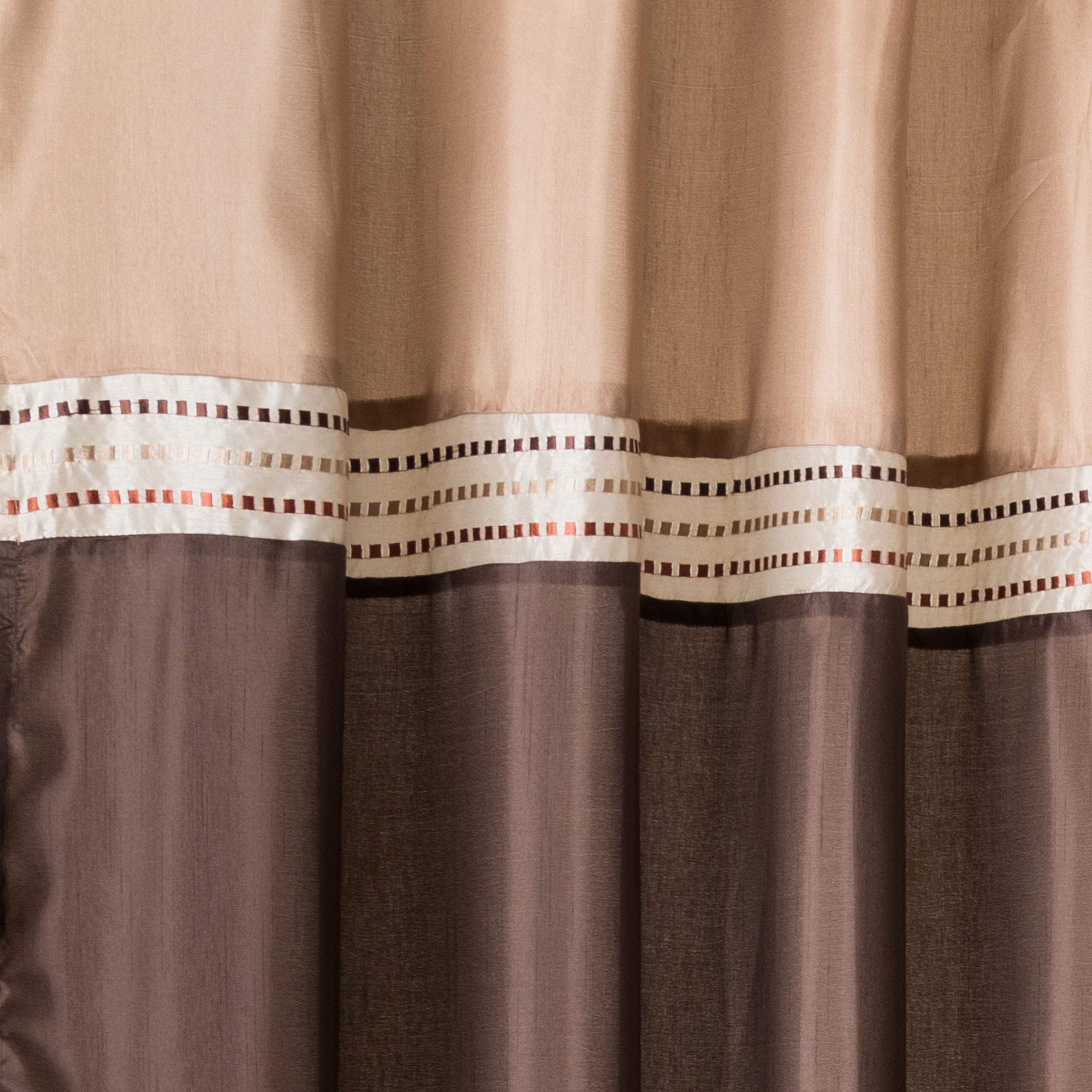 Lush Decor Terra Color Block Shower Curtain Fabric Striped Neutral Bathroom Decor, 72'' W X 72'' L, Brown & Beige