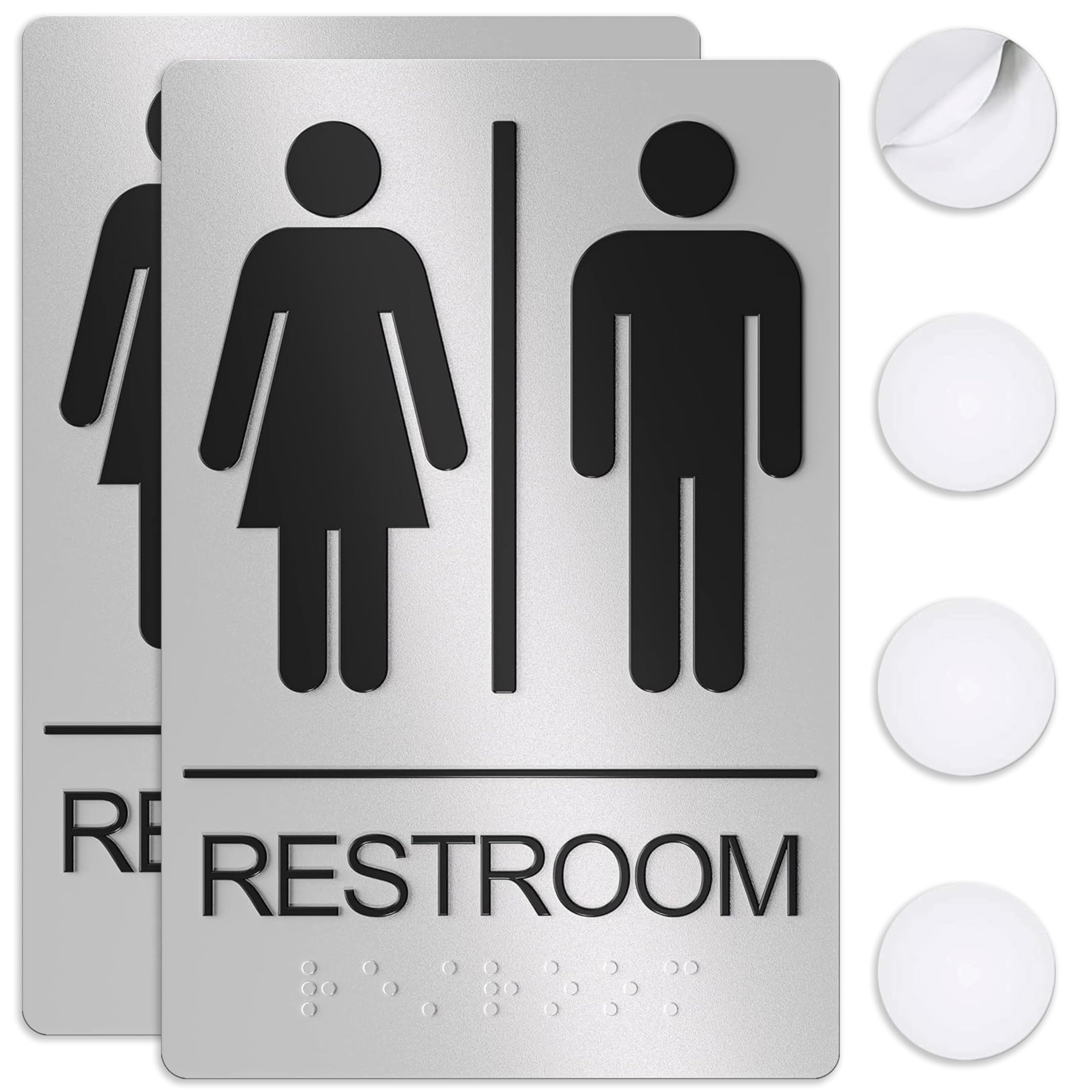 Unisex Bathroom Signs, Restroom Sign For Business - For Men And Women - 2 Pack - 9' By 6' - Ada Compliant With Braille - Stron