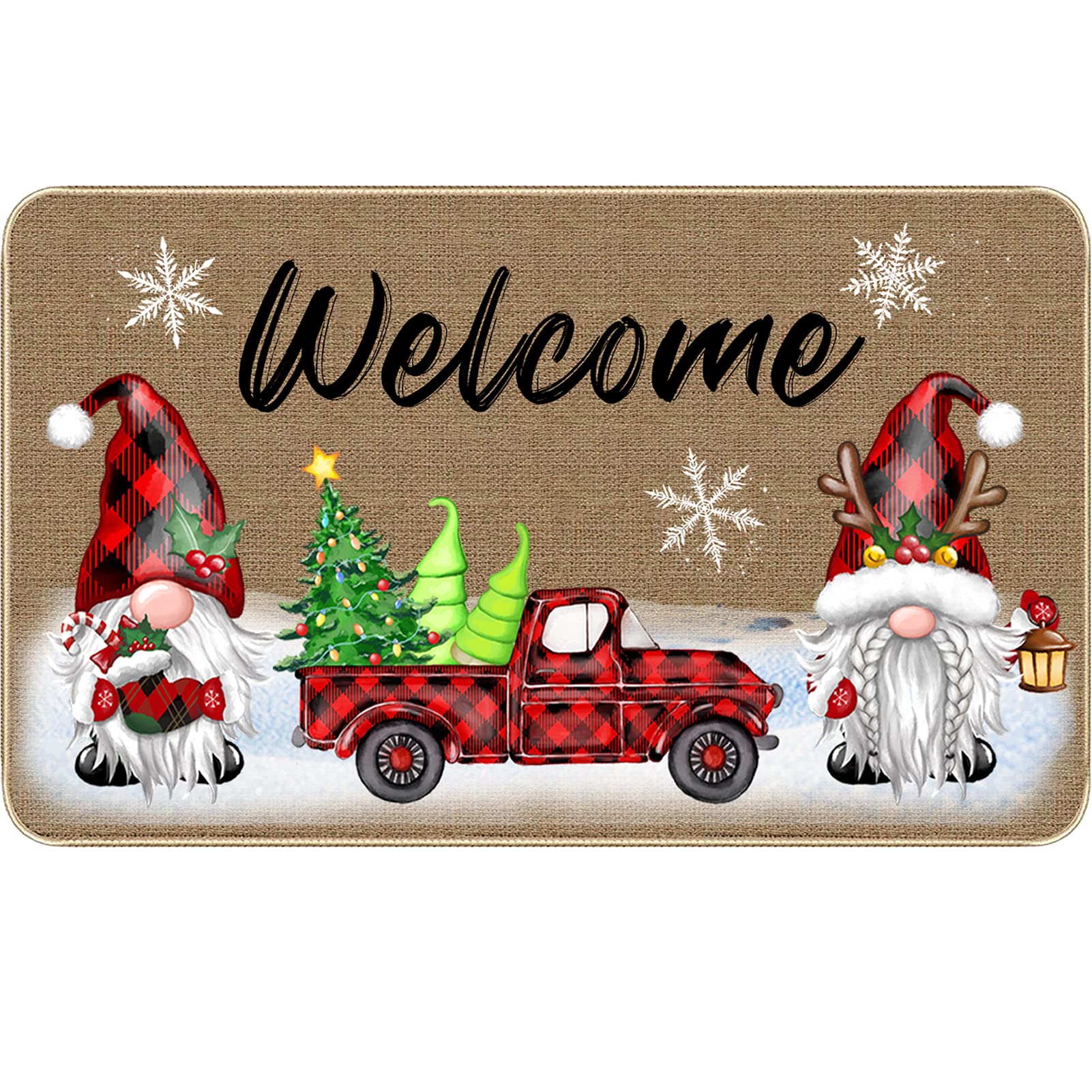 Trewave Christmas Decorative Doormat Xmas Welcome Gnome Tomte Car Truck Mat Non Slip Rubber Backing Doormat Outdoor Indoor Entra
