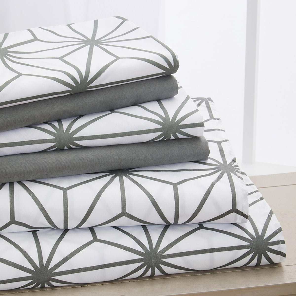 Elegant Comfort Luxury Soft 6-Piece Cube Geometric Pattern Sheet Set - 1500 Premium Quality Microfiber - Wrinkle And Fade Resist
