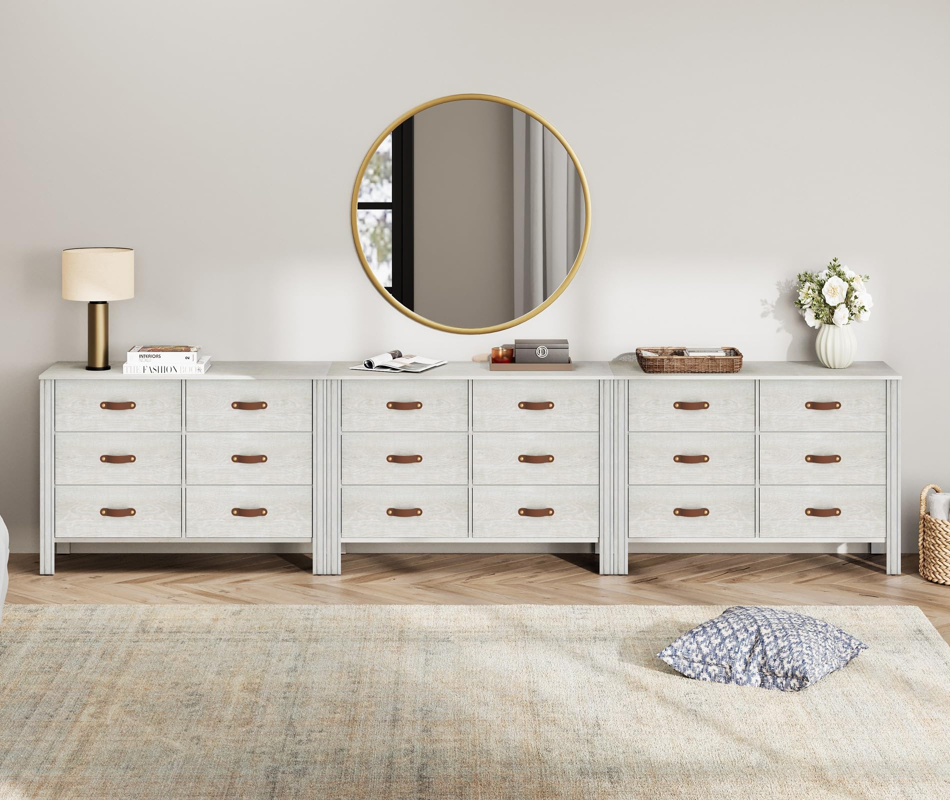 WAMPAT Dresser for Bedroom with 18 Drawers, White Kids Dressers with Wide Chest of Drawers, Modern Baby Closet Storage Organizer