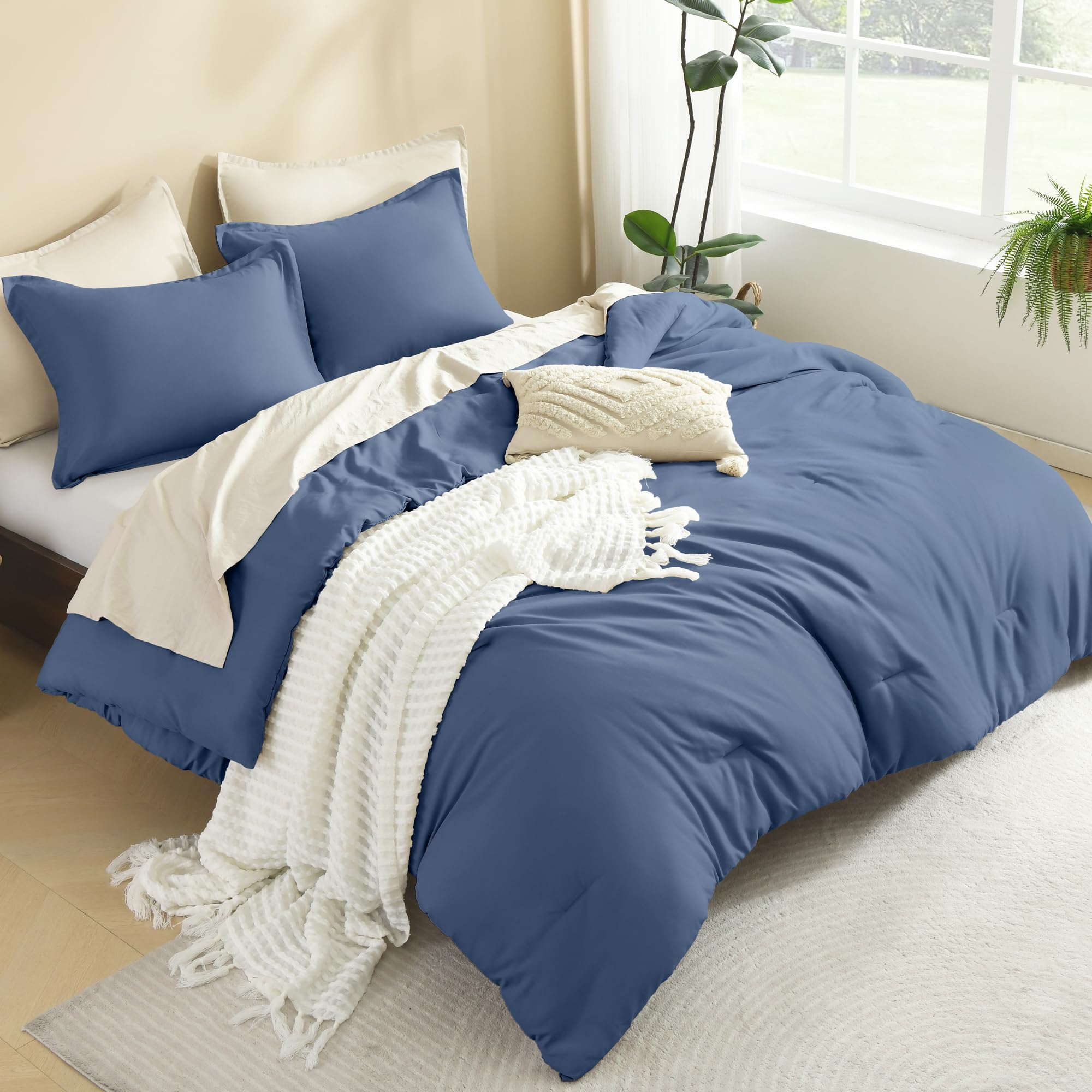 Litanika Comforters California King Size Ocean Blue, 3 Pieces Lightweight Solid Bedding Set & Collections, All Season Fluffy Bed