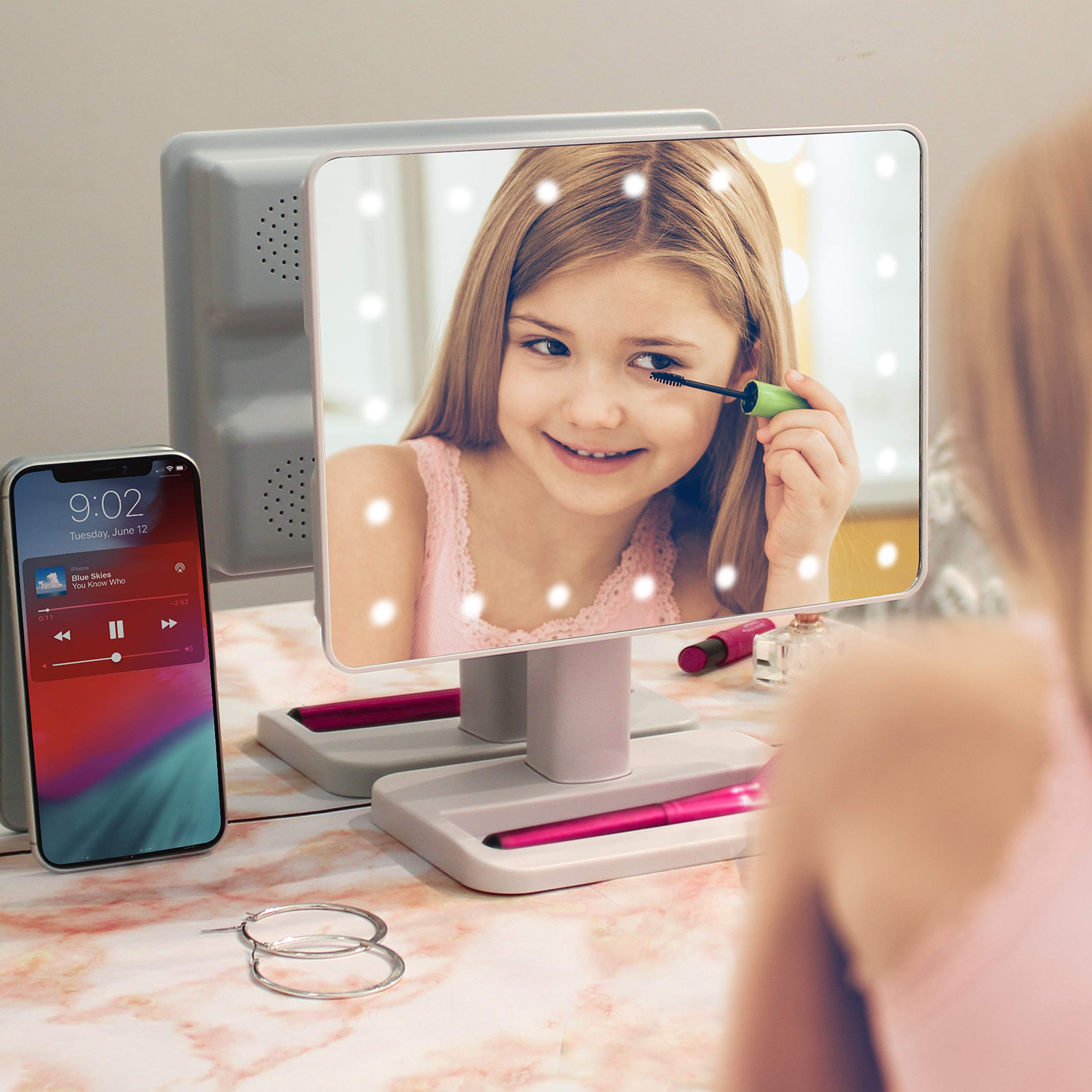 Aduro Vanity Mirror Makeup Mirror With Lights And Wireless Speaker, U-Reflect Beauty Led Wireless Swivel Smart Home Audio Mirror