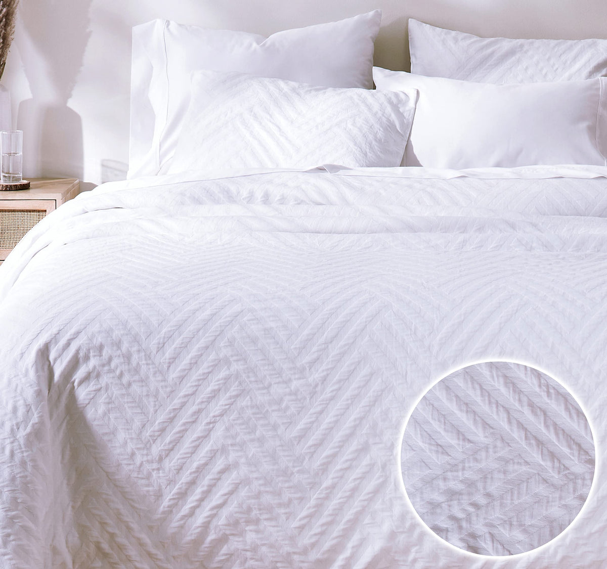 California Design Den King Duvet Cover Set, 100% Cotton 3 Piece Duvet Cover & Sham Set, Soft Textured White Duvet Cover 106' X