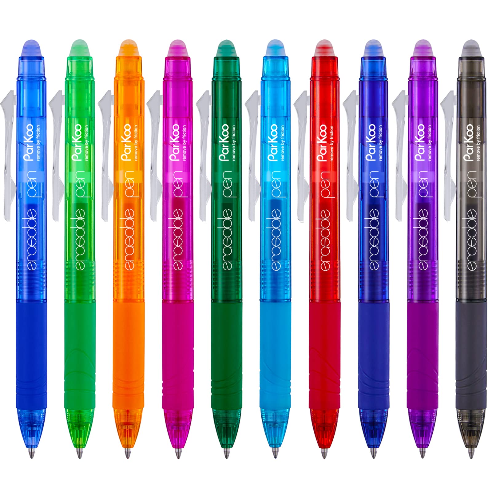 Parkoo Retractable Erasable Gel Pens Clicker, Fine Point 0.7Mm, Assorted Color Inks For Drawing Writing, 10-Pack