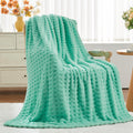 Newcosplay Super Soft Twin Blanket Aqua Premium Silky Flannel Fleece 3D Waffle Checkered Lightweight Bed Blanket All Season Use