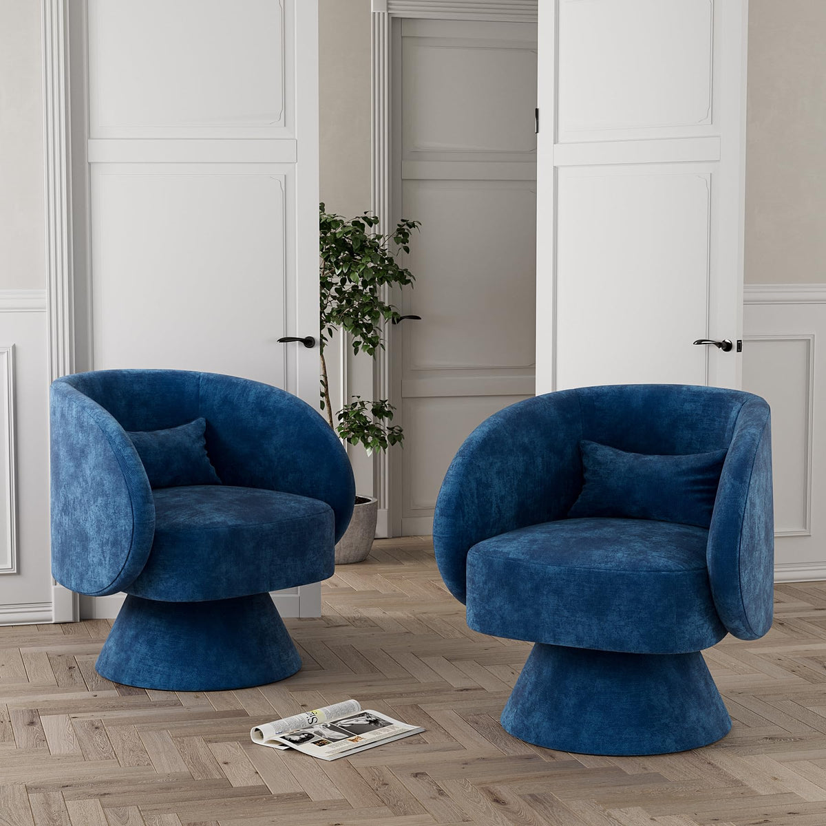 Nolohoo Swivel Barrel Chair Set Of 2, Upholstered Cuddle Accent Chairs For Living Room, Comfy 360 Degree Modern Small Round Sofa