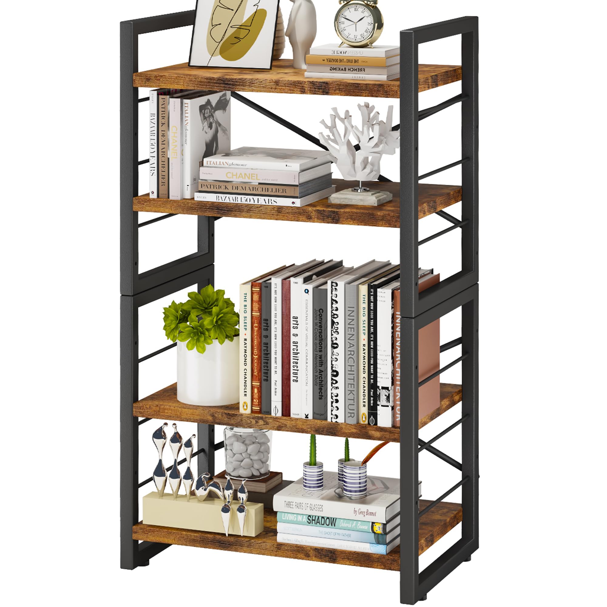 Homeiju Bookshelf, Dorm Desk Hutch, Desk Shelf Organizer, 4 Tier Stackable Bookcase, Adjustable Industrial Book Shelf Storage Or