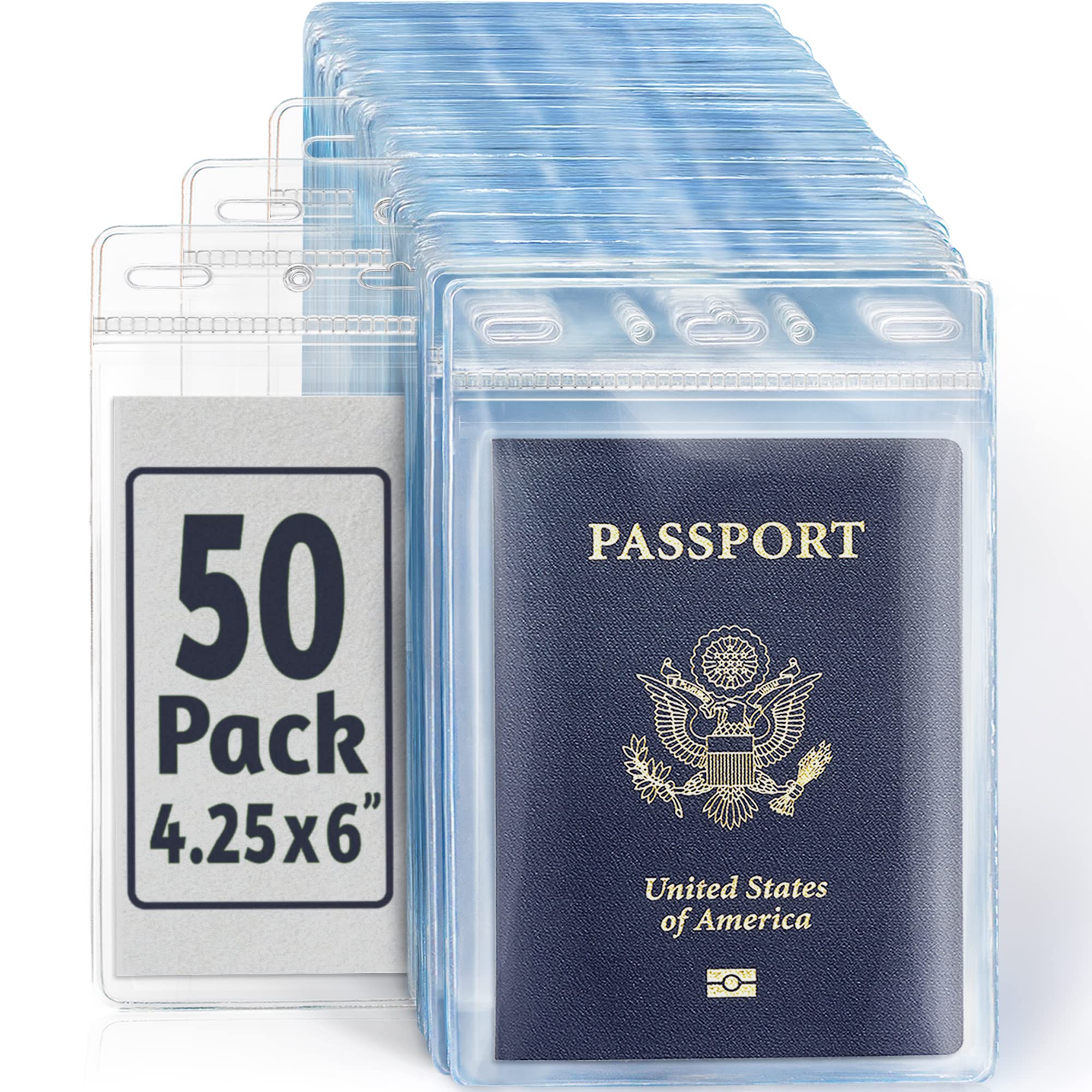 Ecoearth Passport & Identification Card Holders With Soft Edge (Clear, 4X6 Inch, 50 Pack), Extra Large Vertical Id Holder, Zippe