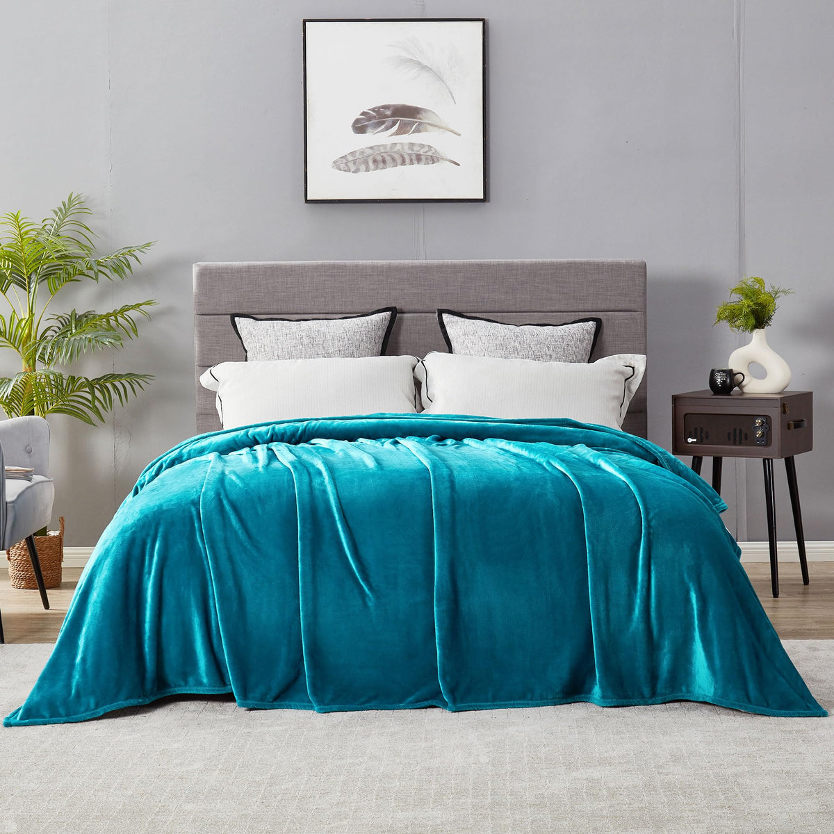 Dreamnine Super Large Soft Fuzzy Flannel Fleece Bed Blanket 90'' X 90'', Decorative Solid Lightweight Big Velvet Blanket, Luxury