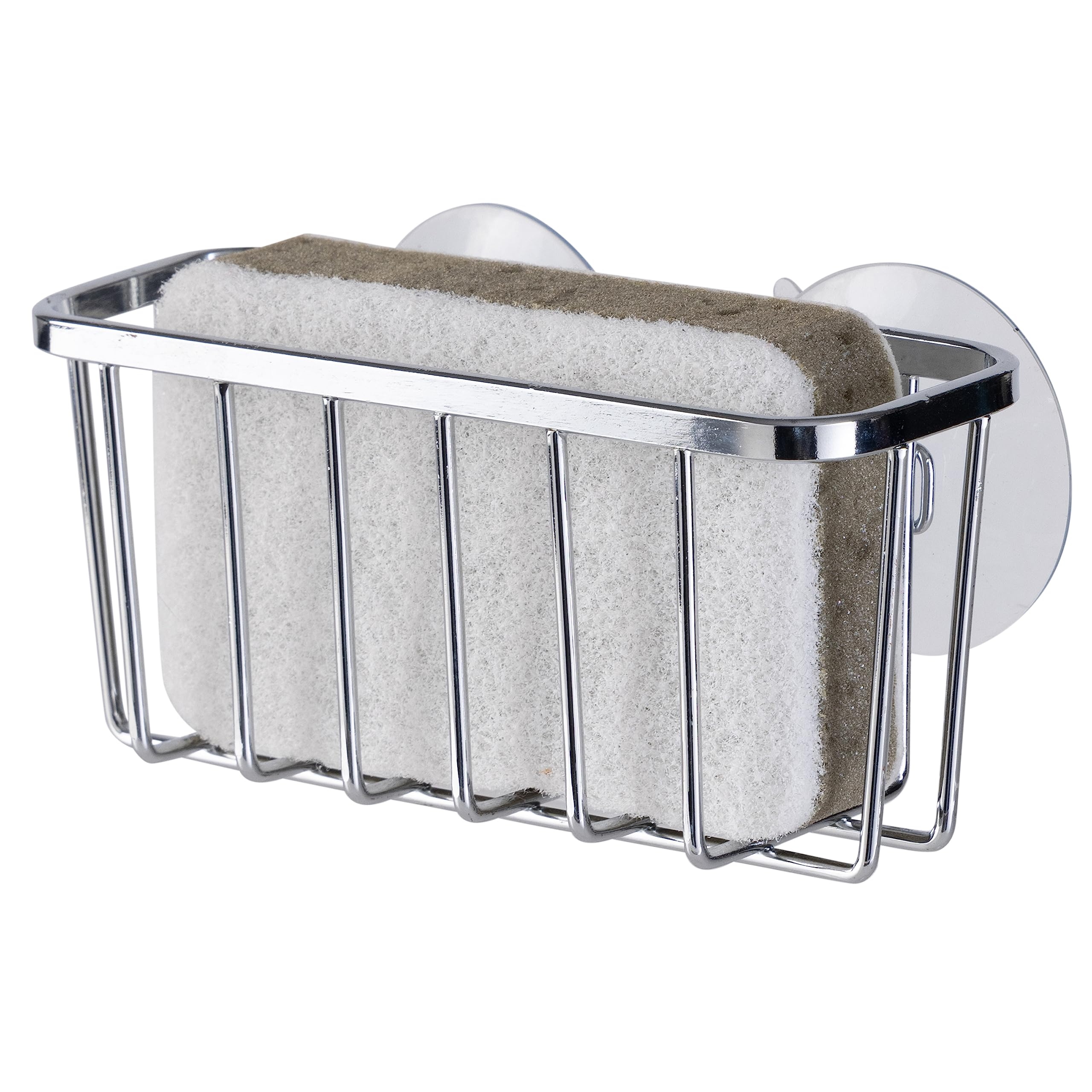 Kitchen Details Suction Cup Mount Sponge Holder | Sink Organizer | Compact Basket | Self-Draining | Chrome