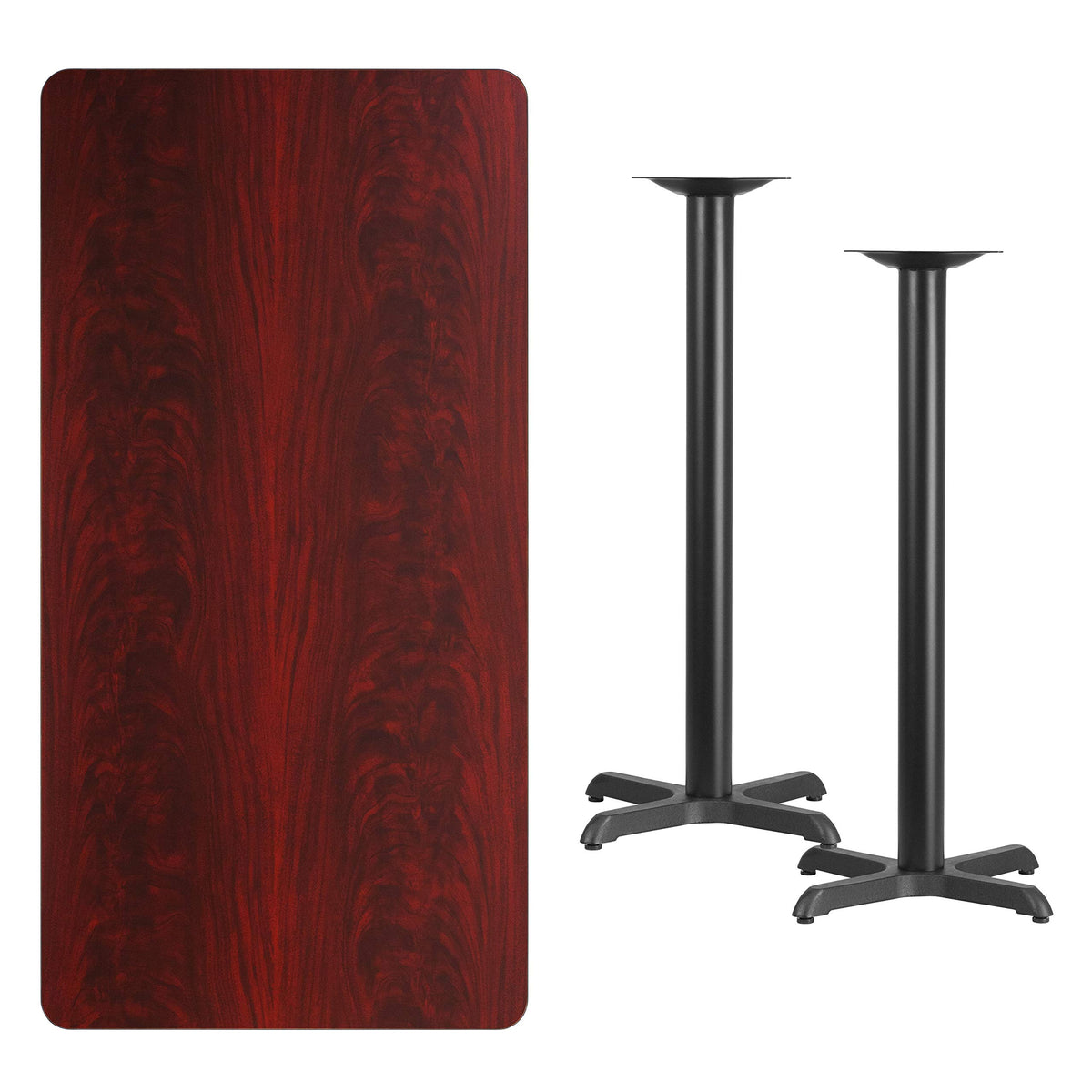 Flash Furniture Stiles 30'' x 60'' Rectangular Mahogany Laminate Table Top with 22'' x 22'' Bar Height Table Bases