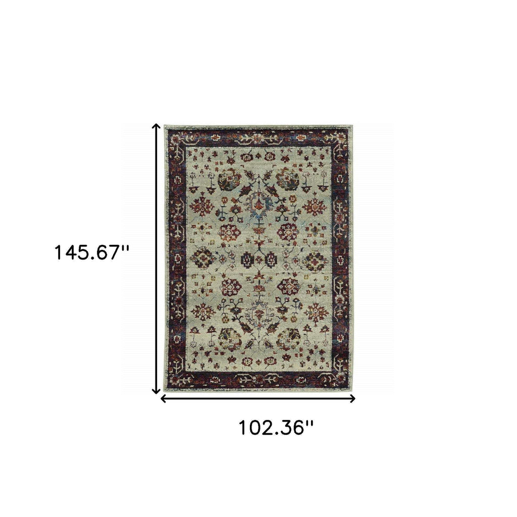 HomeRoots 509967 9 x 12 ft. Stone & Red Oriental Power Loom Stain Resistant Rectangle Area Rug