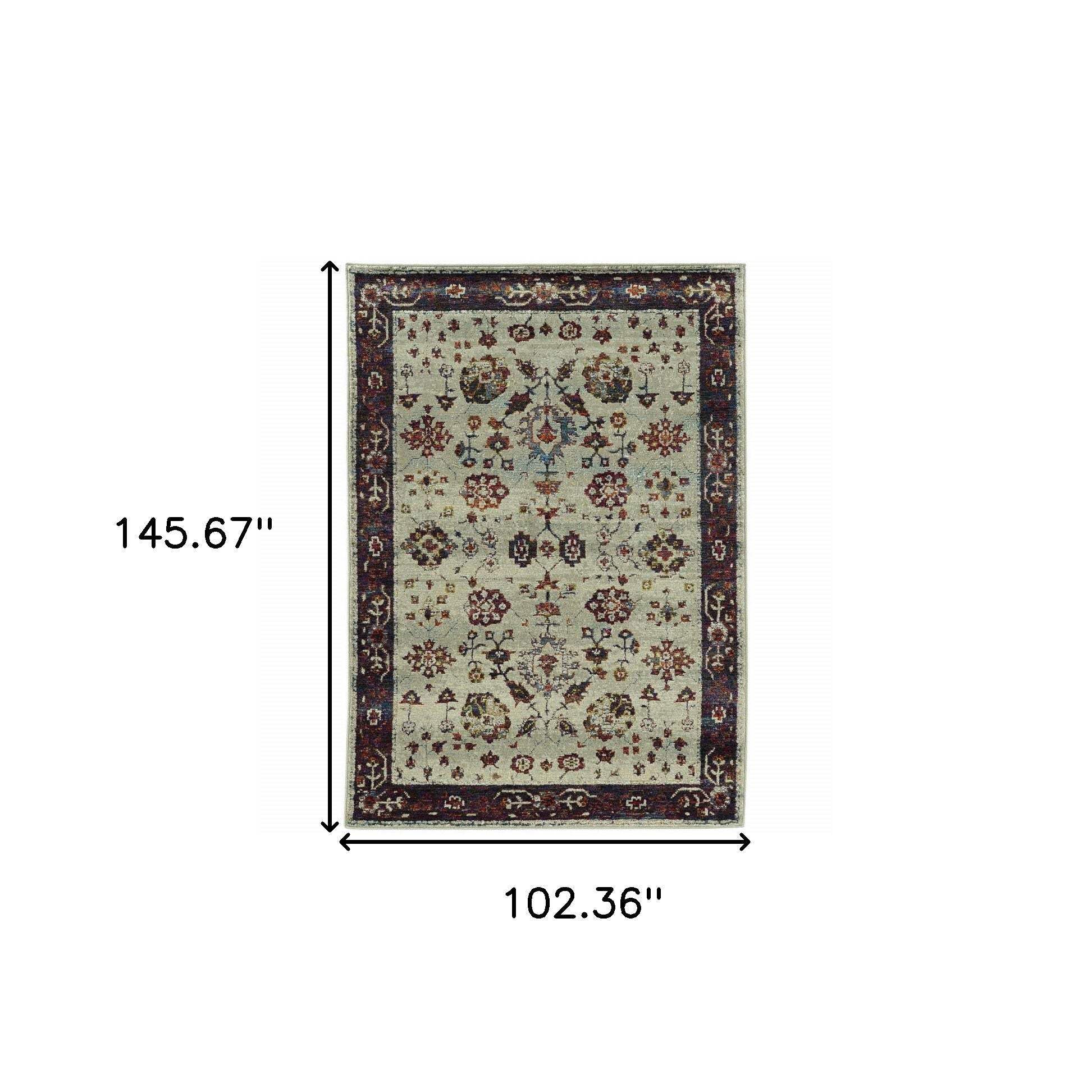 HomeRoots 509967 9 x 12 ft. Stone & Red Oriental Power Loom Stain Resistant Rectangle Area Rug