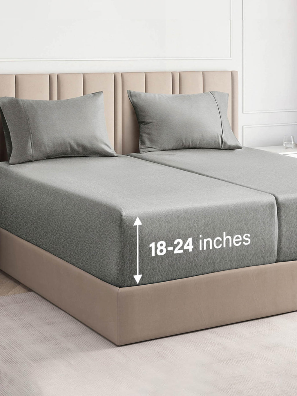 Extra Deep Pocket Split King Sheets - 5 Piece Breathable & Cooling Bed Sheets - Hotel Luxury Bed Sheet Set - Soft, Wrinkle Free & Comfy - Easily Fits Extra Deep Mattresses - Heathered Grey Sheets Set