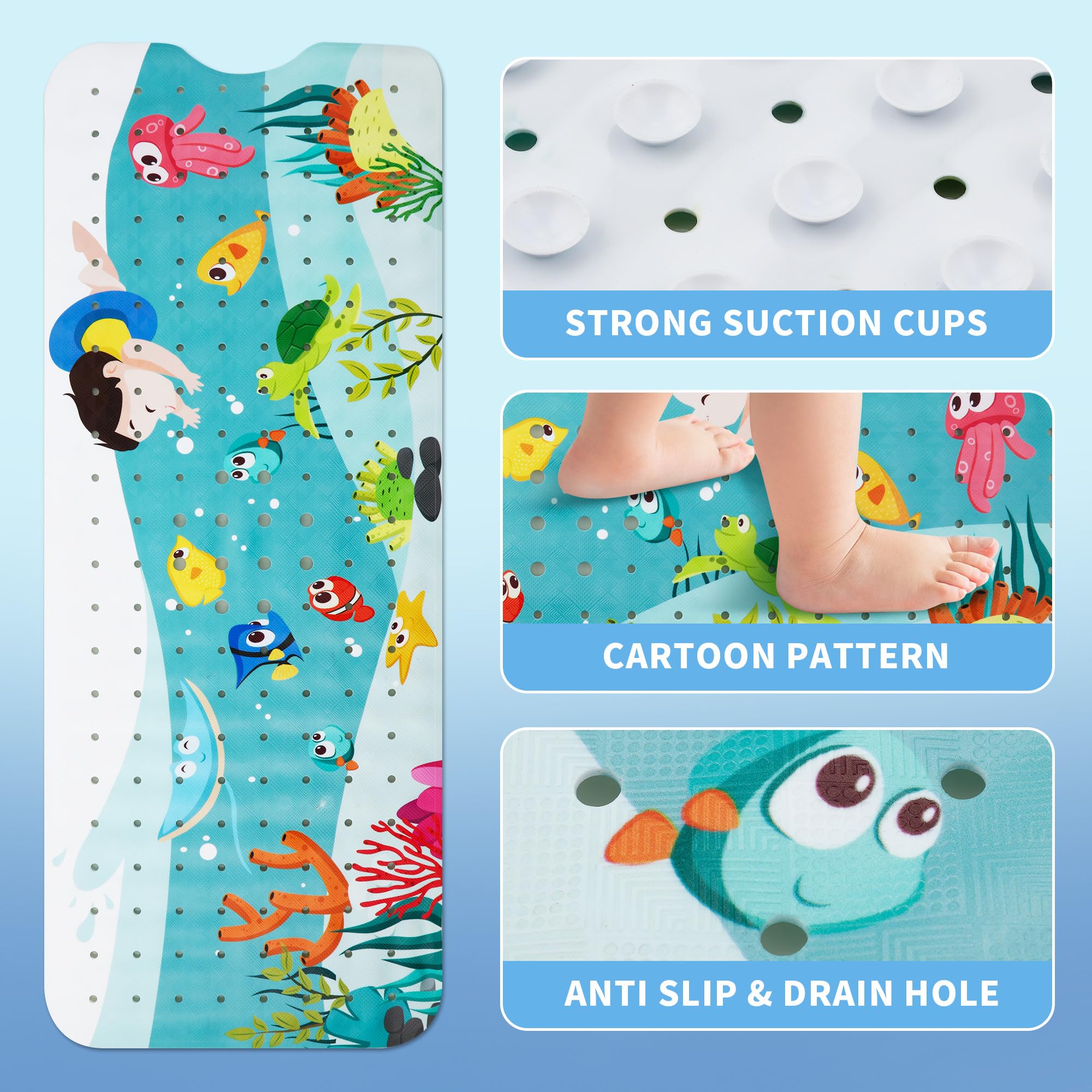 Tubozadi Bath Mat For Tub For Kids Bathtub Mat Baby Non Slip Shower Mat Extra Long 40X16 Inch Toddler Anti Slip Bathroom Bath Tu