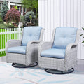 Hummuh Outdoor Swivel Rocker Wicker Patio Chairs Set Of 2, Rattan Rocking Chair Furniture Set(Light Grey,Light Blue)