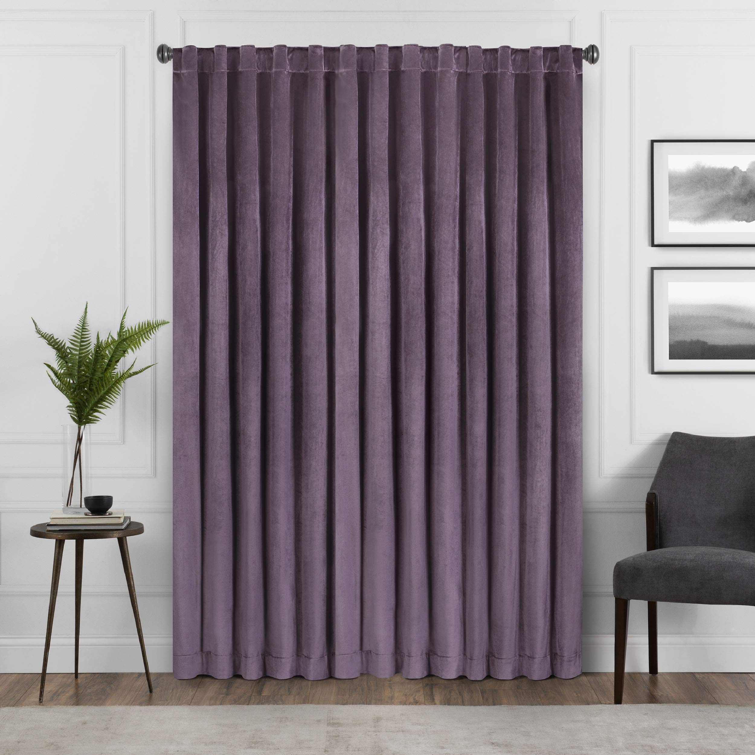 Eclipse Harper Velvet Rod Pocket Curtains For Bedroom, Single Panel, 50 In X 95 In, Plum
