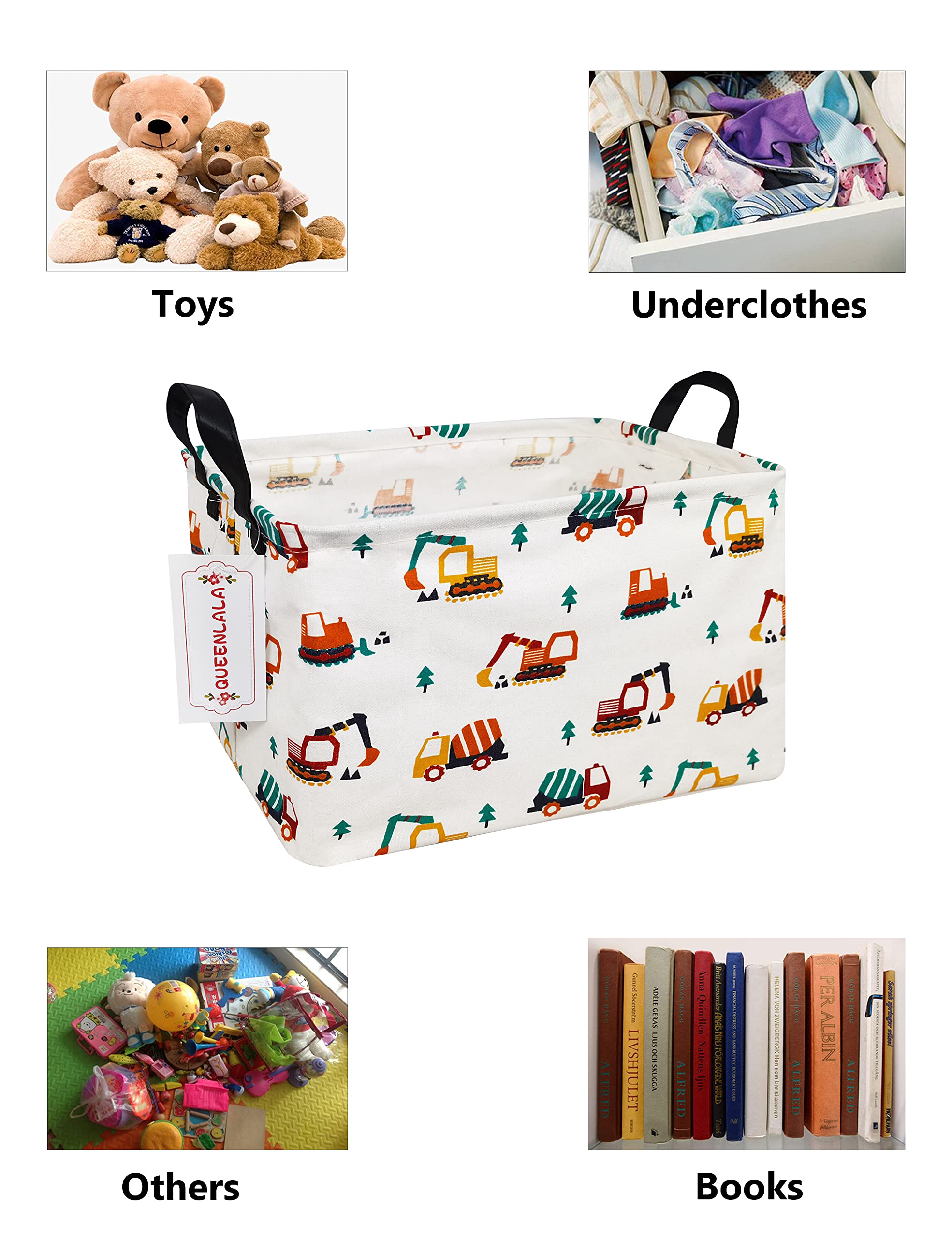 Queenlala Rectangular Laundry Hamper/Foldable Nursery Laundry Basket For Organizing/Storage Bin Baskets/Children Toy Office Bedroom/Toy Bin Closet Shelf Baskets (Rec-Excavator)