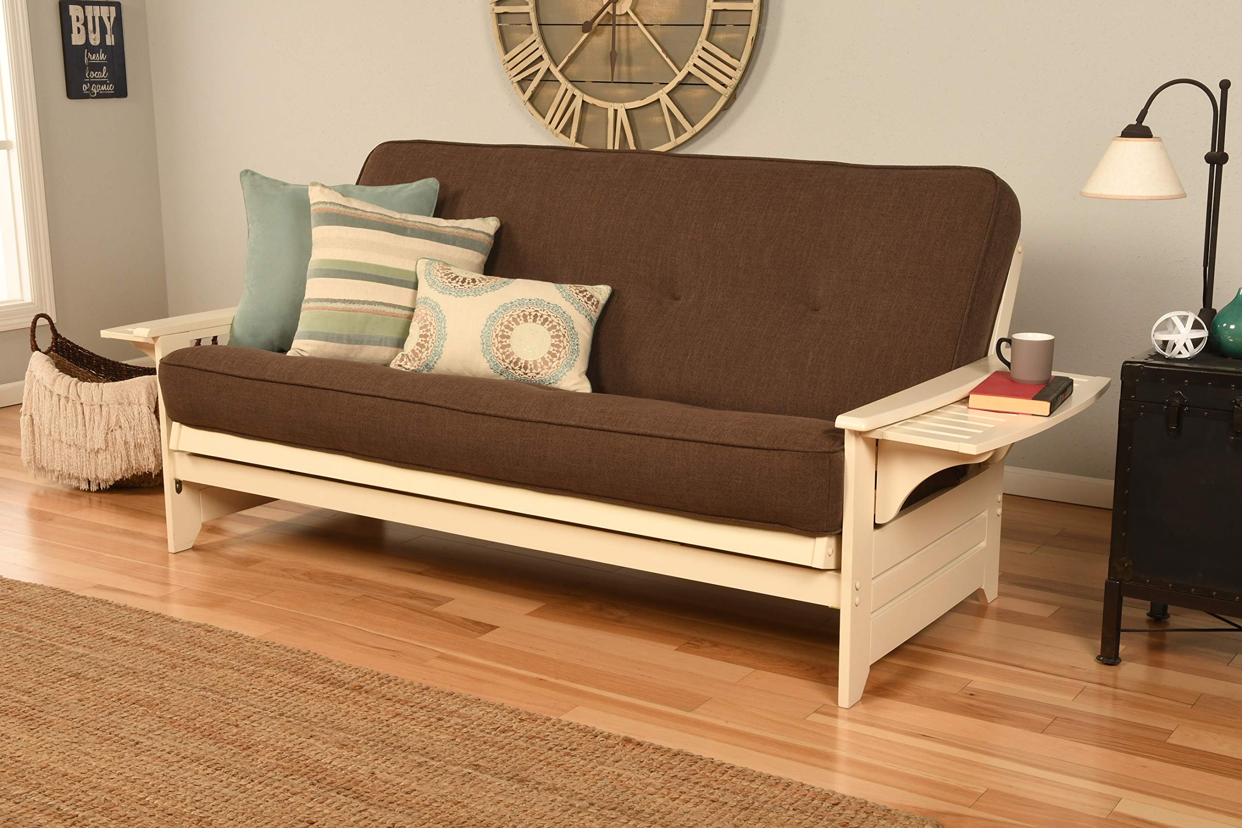 Kodiak Furniture Phoenix Futon With Linen Fabric Mattress In White/Cocoa Brown