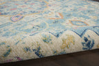 HomeRoots Ivory/Light Blue 100% Polypropylene 8’ Round Light Blue and Ivory Distressed Area Rug