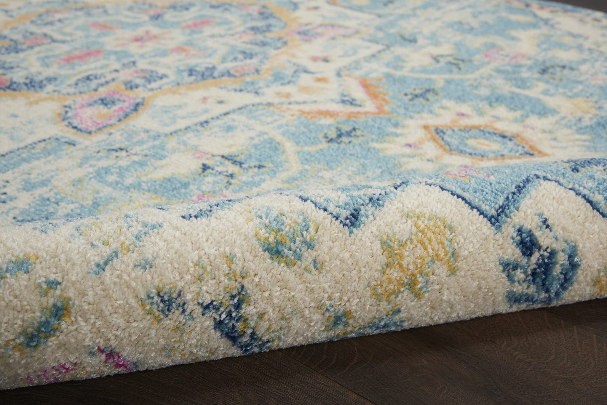 HomeRoots Ivory/Light Blue 100% Polypropylene 8’ Round Light Blue and Ivory Distressed Area Rug