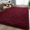 Larhom Wine Red Fluffy Area Rugs for Living Room Bedroom,4x6 Feet Ultra Soft Indoor Modern Plush Fuzzy Rug, Thickened Carpet for