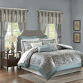 Madison Park 24 Piece Faux Silk Paisley Queen Comforter Set With Matching Curtains, Down Alternative Hypoallergenic - Teal