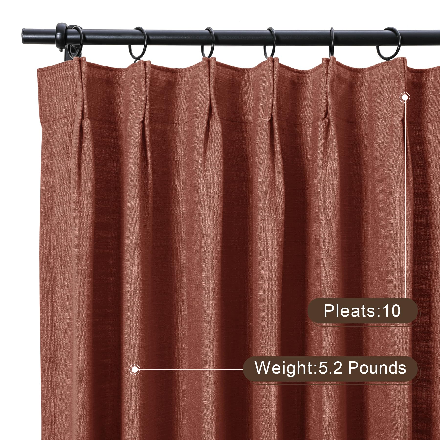 Twopages Firebrick Linen Pinch Pleat Drape For Living Room, Window Treatment Curtain Panel Double Layer Room Darkening Light Fil