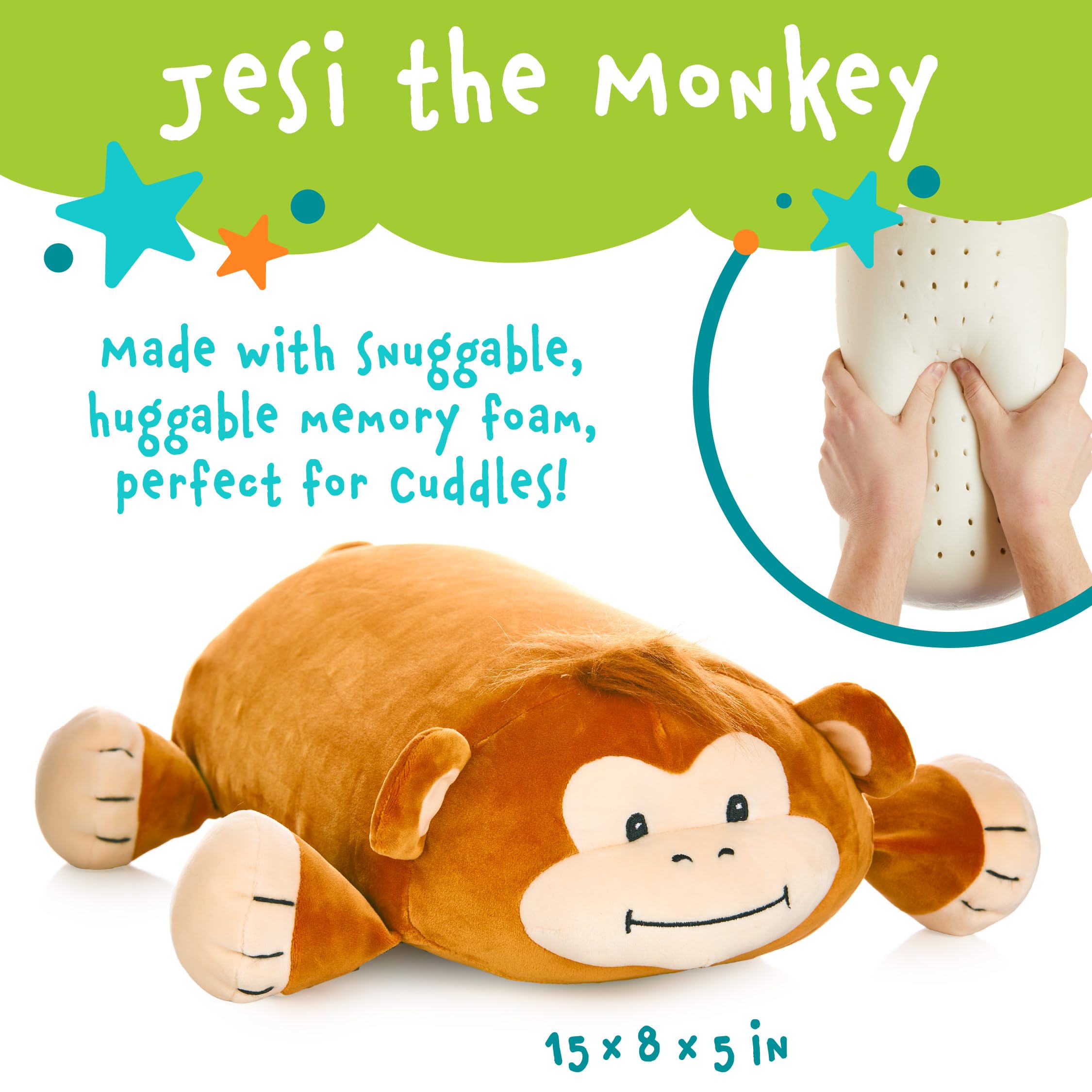 Memory Mates Jesi The Monkey Memory Foam Pillow Plush,15    Stuffed Animal