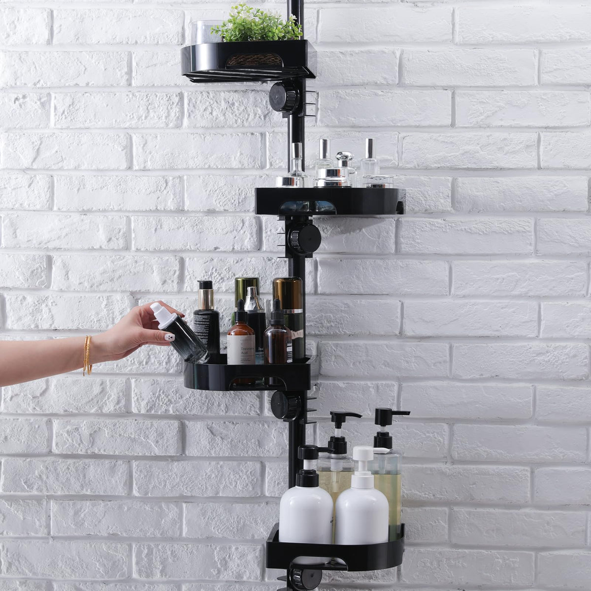 shuang qing 4Tier Corner Shower Caddy Tension Pole Organizer, Black