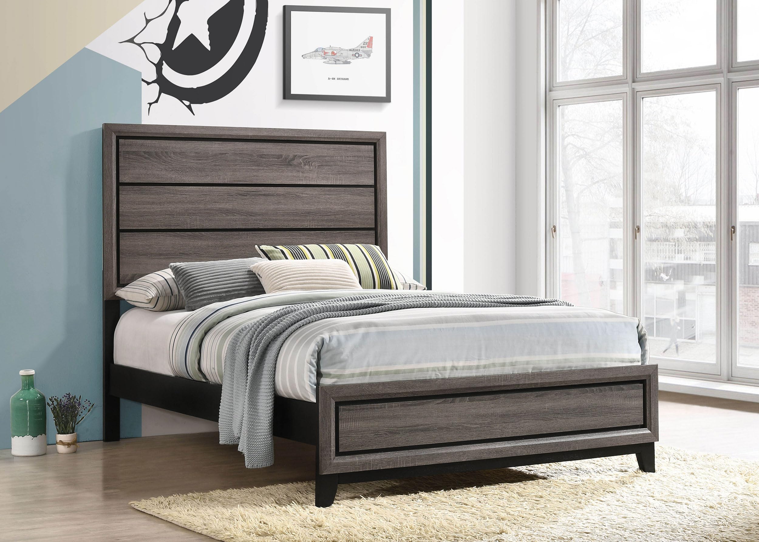 Coaster Home Furnishings Watson Transitional Wood Full Size Panel Bed Frame 57-inch Headboard Grey Oak 212421F
