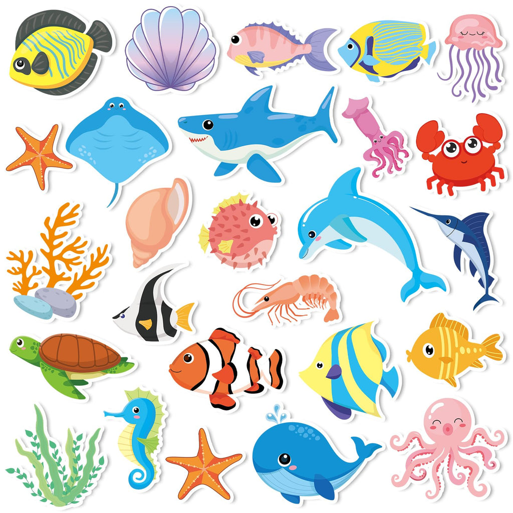 MARFOREVER 50 PCS Sea Animal Window Clings for Kids, Ocean Theme Window Thick Gel Clings Stickers Underwater Fish Shark Turtles 