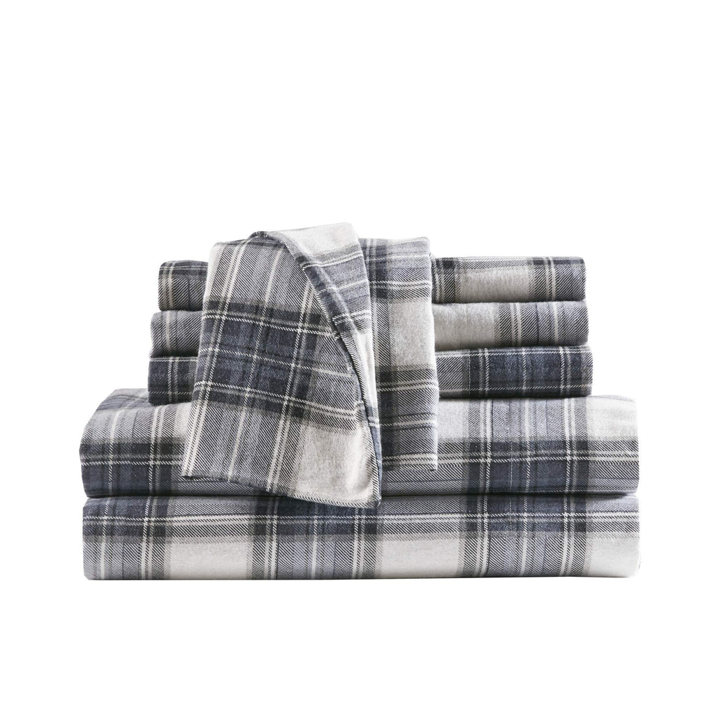 Comfort Spaces Cotton Flannel Breathable Warm Deep Pocket Sheets with Pillow Case Bedding, Cal King, Scottish Plaid Blue, 4 Piec