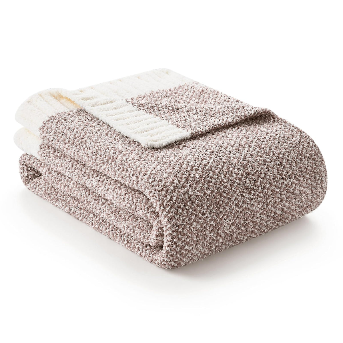 Snuggle Sac Heather Taupe Throw Blanket For Couch, Reversible Super Soft Knitted Blankets Warm Cozy Knit Fuzzy Plush Lightweight