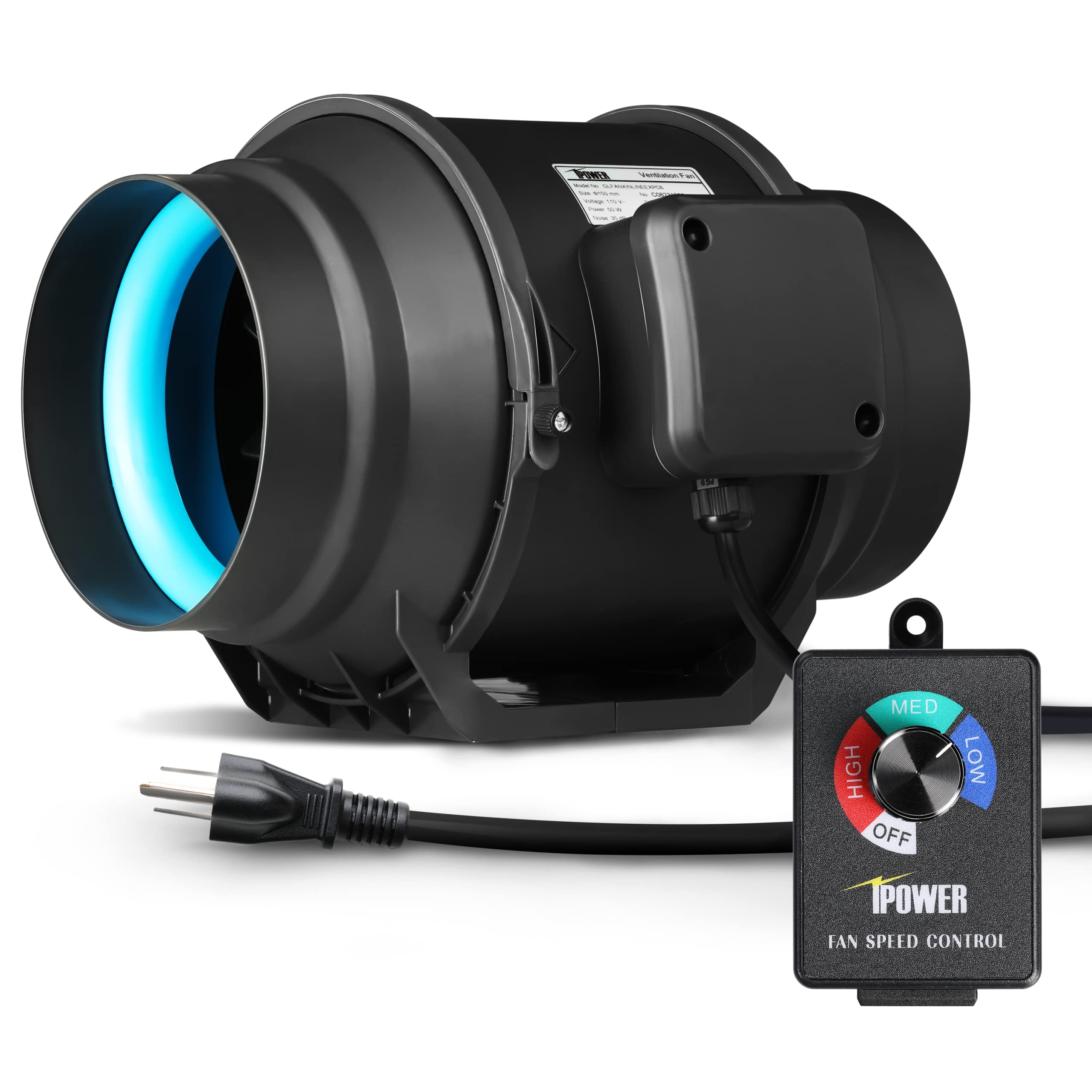 Ipower Glfanxinlineexpc6 Variable Ventilation, Quiet Hvac Exhaust Blower, 6' Fan With Speed Controller