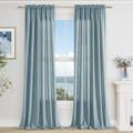 Guken Blue Linen Curtains 96 Inch Length For Living Room Bedroom 2 Panels Set Rod Pocket Light Filtering Semi Sheer Window Curta