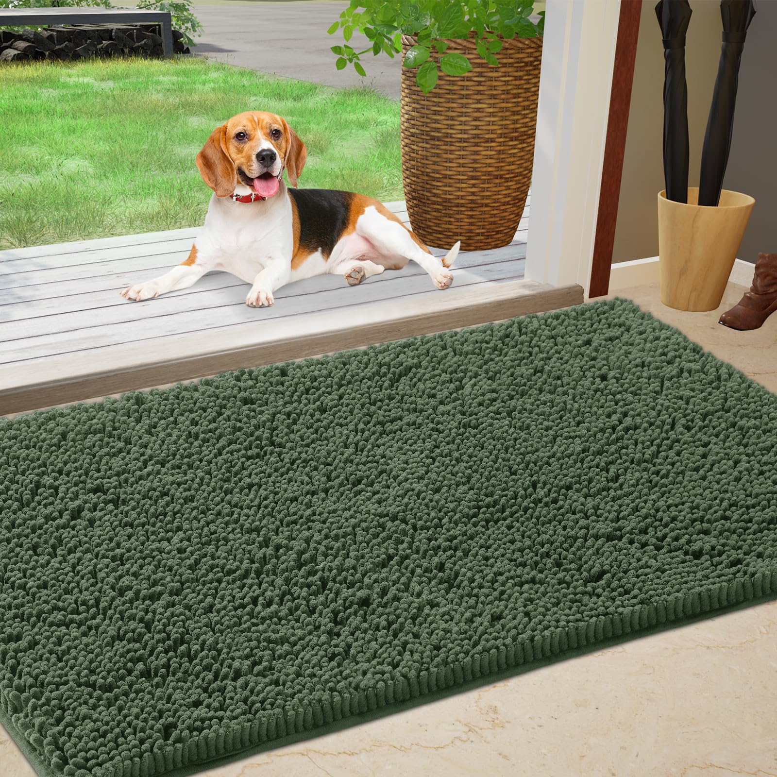 Im Home Durable Chenille Absorbent Outdoor Doormat 36' X 60', Muddy Washable Door Mats For Dog Non Slip Indoor Doormat Front I