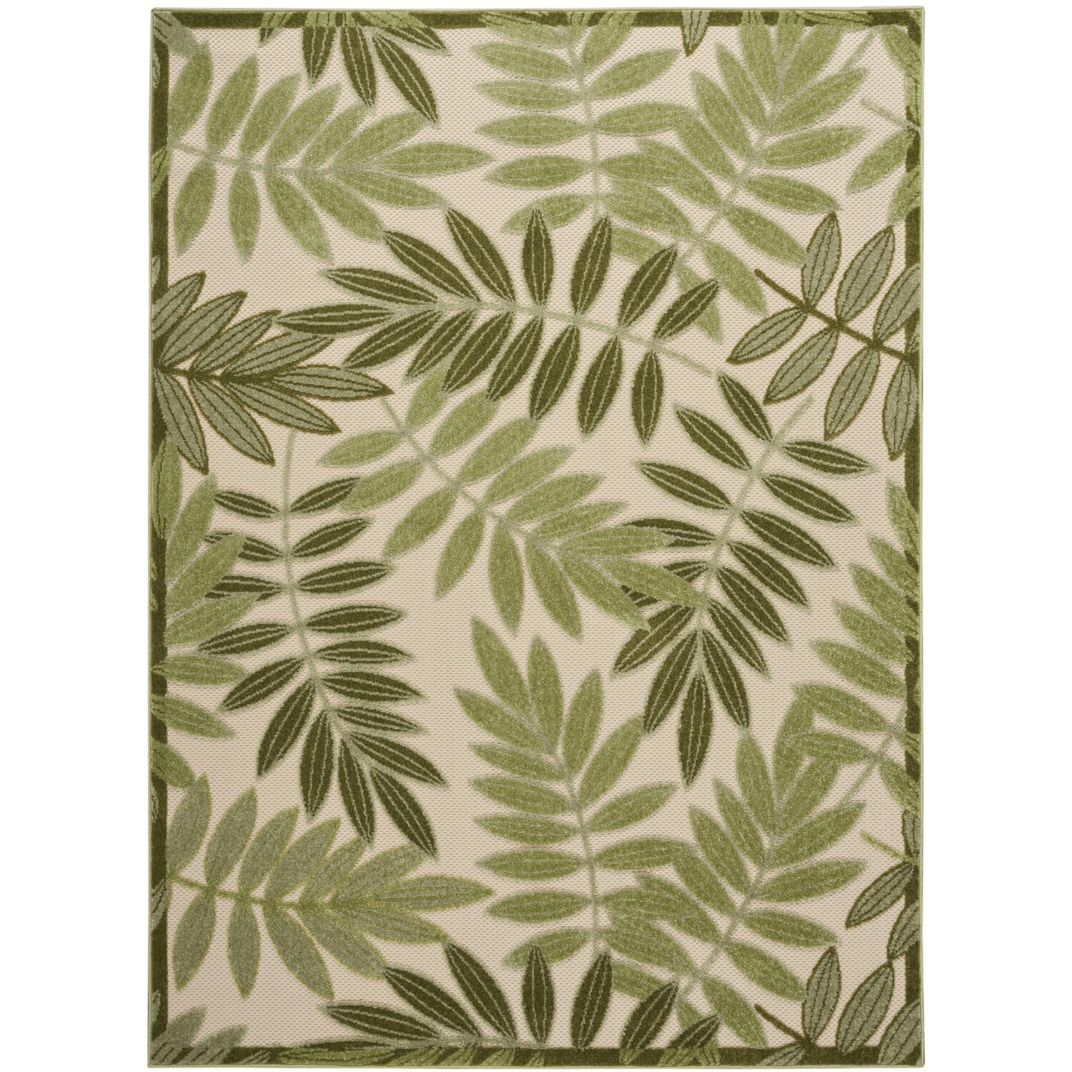 Nourison Aloha Floral Indoor/Outdoor Ivory Green 6' X 9' Area Rug, Easy Cleaning, Non Shedding, Bed Room, Living Room, Dining Ro