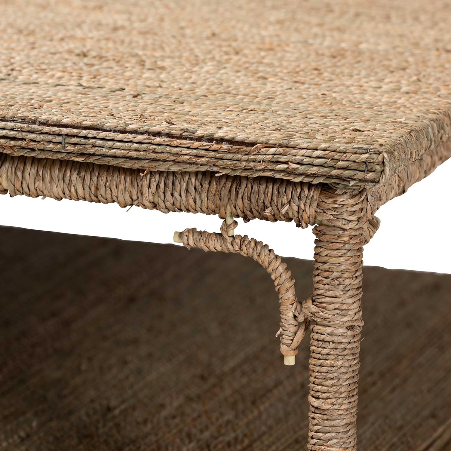 Kalimantan Bohemian Light Honey Rattan And Mahogany Wood Square Coffee Table -Like New