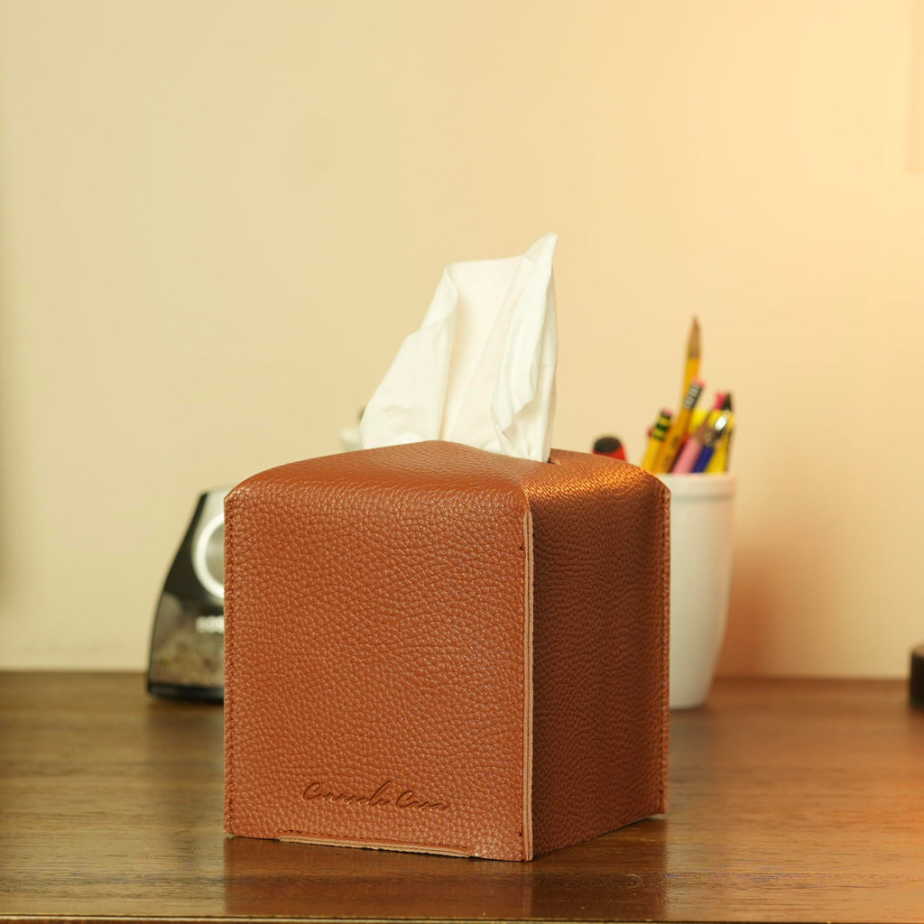 Connsole Casa Premium Pu Leather Tissue Box Holder - Elegant Hotel-Style Camel Tissue Box Cover For Enhanced D  Cor Of Home, Off