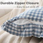 K Masaniji 2 Pack Dust Blue White Plaid Ruffle Throw Pillow Covers 18X18 Inches, 100% Washed Cotton Gingham Buffalo Checkered Fa