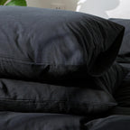 Moomee Bedding Pillowcases Pack Of 2 100% Washed Cotton Linen Like Textured Breathable Durable Soft Comfy (Black, Standard)