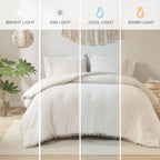 Codi Beige Comforter Set Queen - Boho Aesthetic Pom Fringe Bedding For Teen Girls, Cute Soft Washed Microfiber Taupe Bed Sets, L